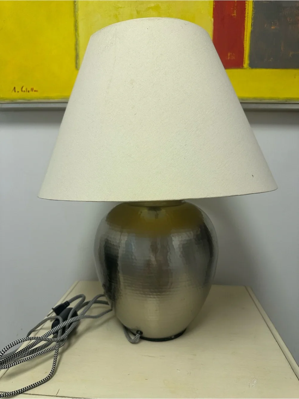 IKEA Brushed Silver Hammered Table Lamp Base Asele